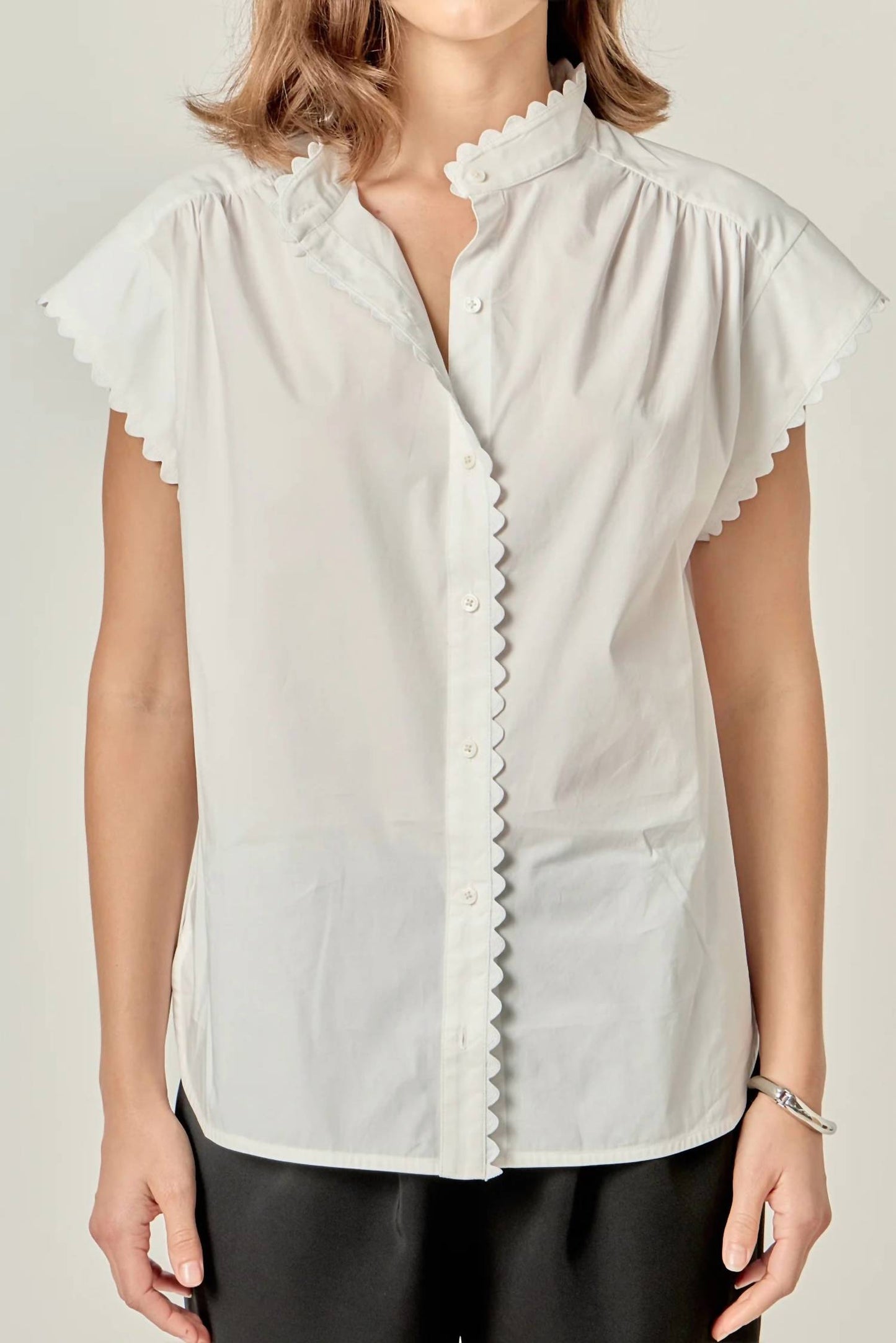 English Factory - Tally Scallop Trim Short Sleeve Shirt