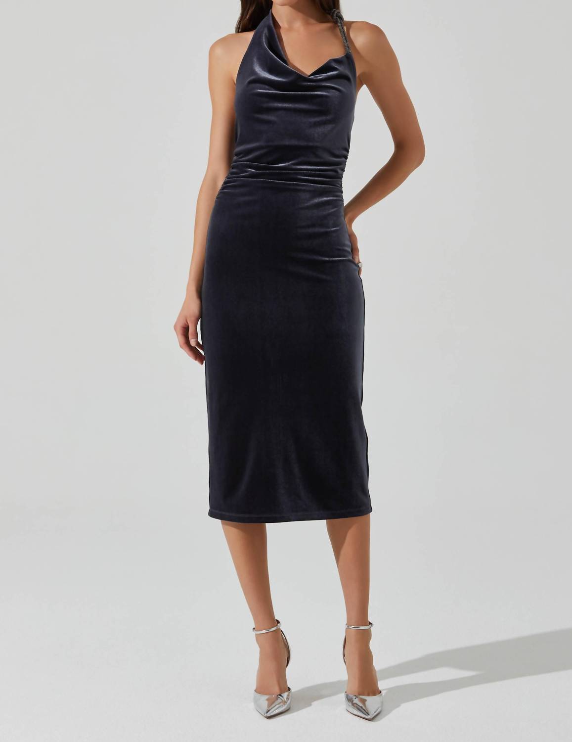 Astr - Eugenie Velvet Halter Midi Dress