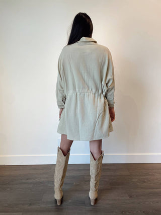 Miou Muse - Erin Drawstring Waist Shirt Mini Dress