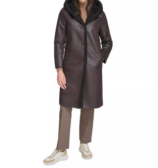 Calvin Klein - Hooded Faux Shearling Trim Coat