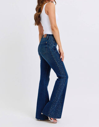 Judy Blue - Rhinestone Side Panel Detail Flare Jeans