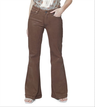 Calça jeans Paige Genevieve de cintura alta com acabamento em Cognac Luxe Coating Tan, tamanho 34