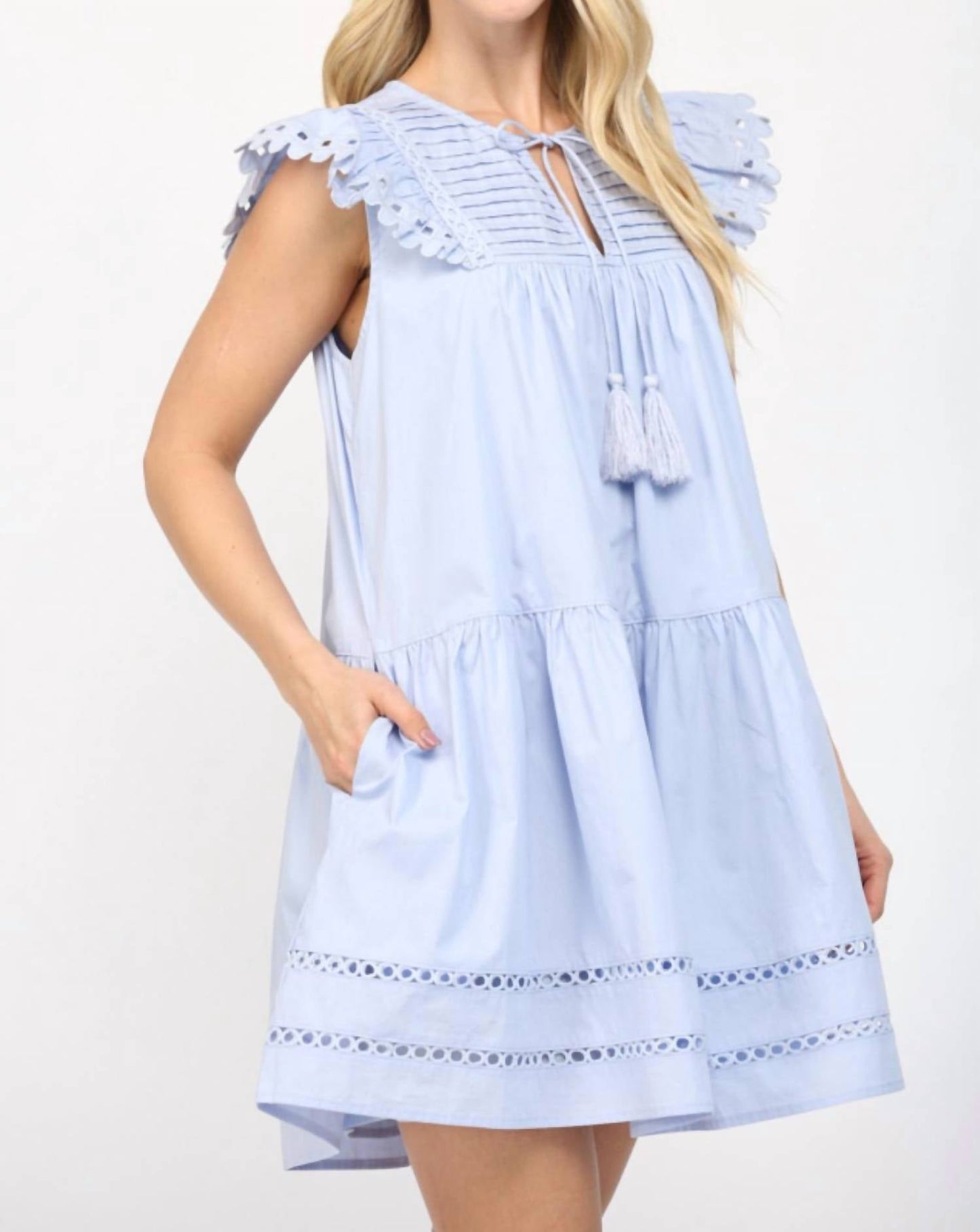 Fate - Grace Eyelet Detail Tassel Mini Dress
