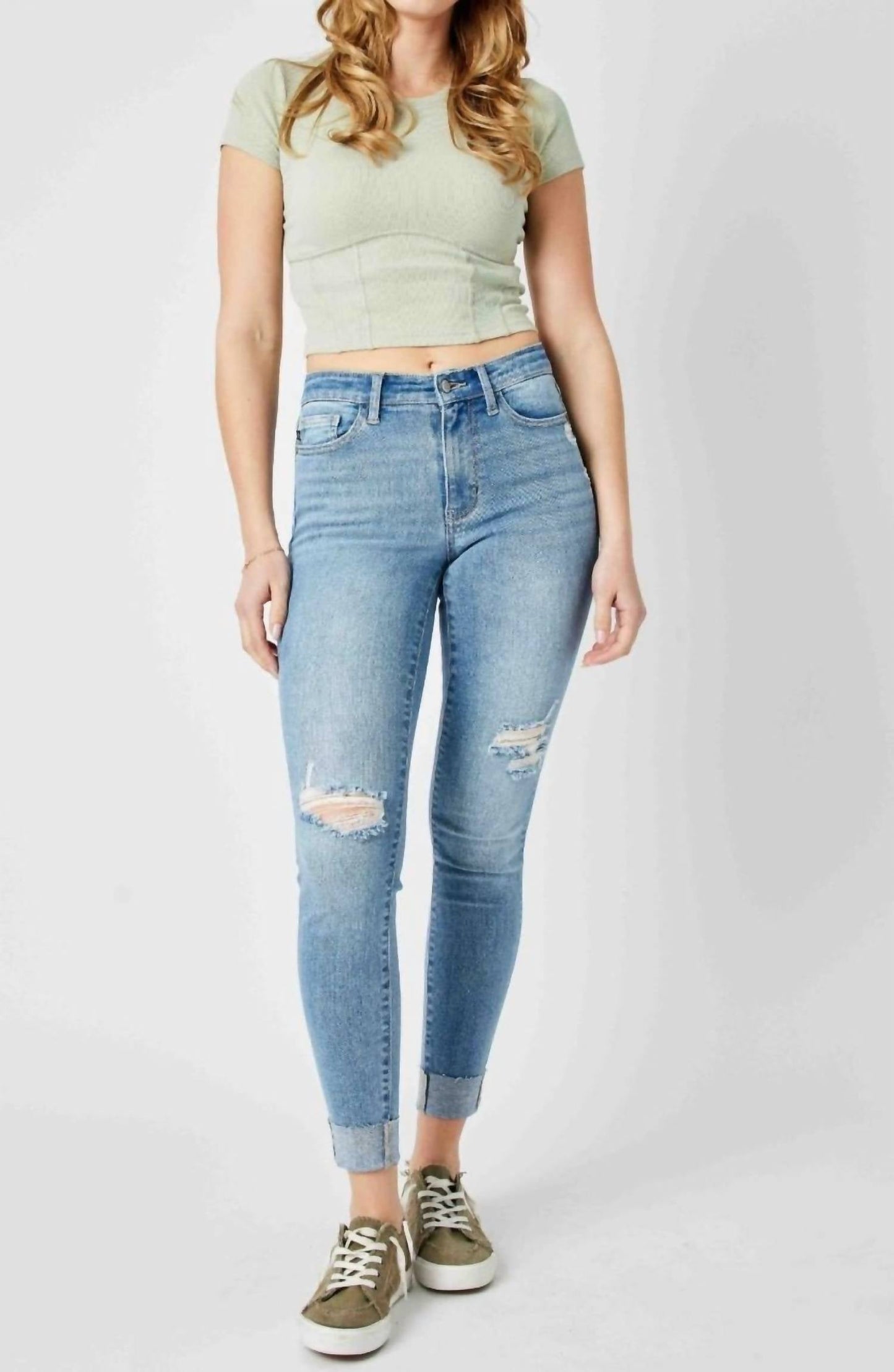 Judy Blue - Mid Rise Destroy & Cuff Skinny Jean