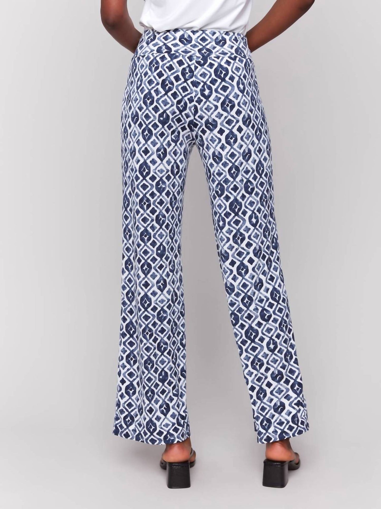 Charlie B - Front Slits Printed Wide Leg Pants