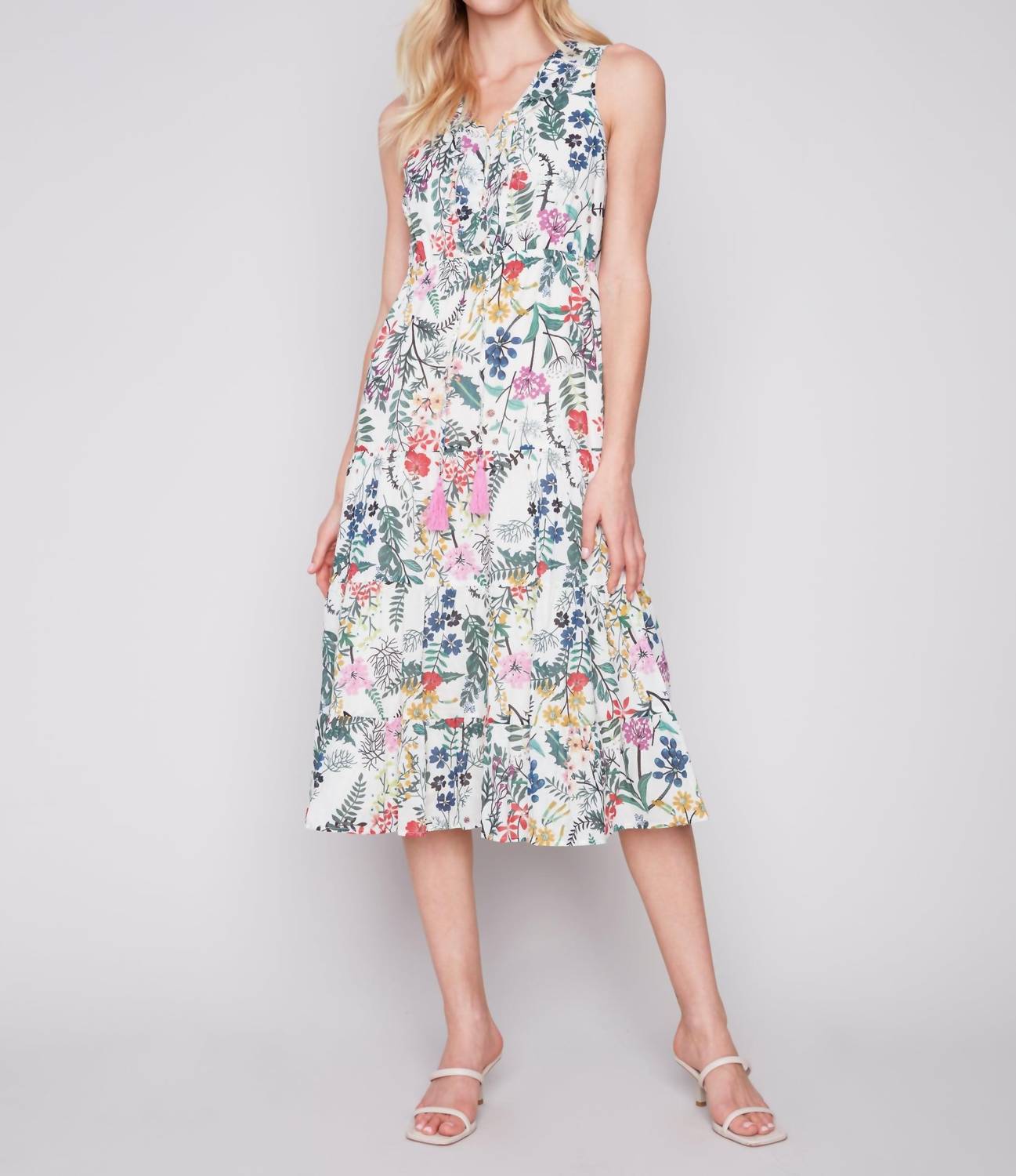 Charlie B - Printed Ruffle Neck Boho Midi Dress