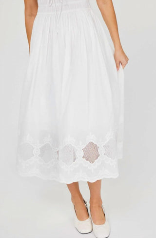 Current Air - Vestido midi branco com decote em V e babados