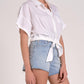 Elan - Tie Waist Short Sleeve Button-down Top