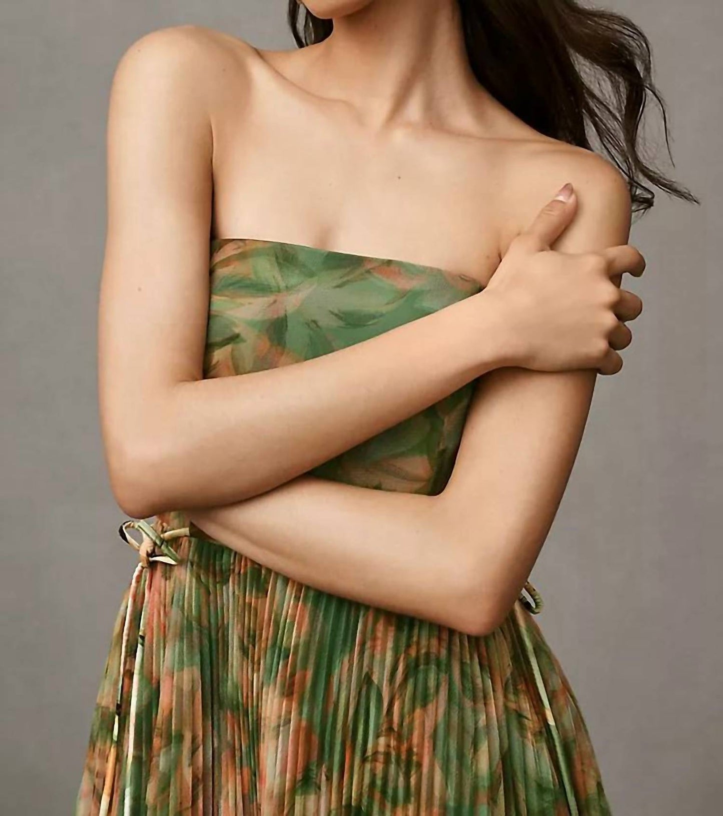 Hutch - Women's Costella Strapless Pleated Floral Tulle Midi Dress