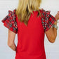 1 The Woman - Plaid Pearl Ruffle Sleeve Top