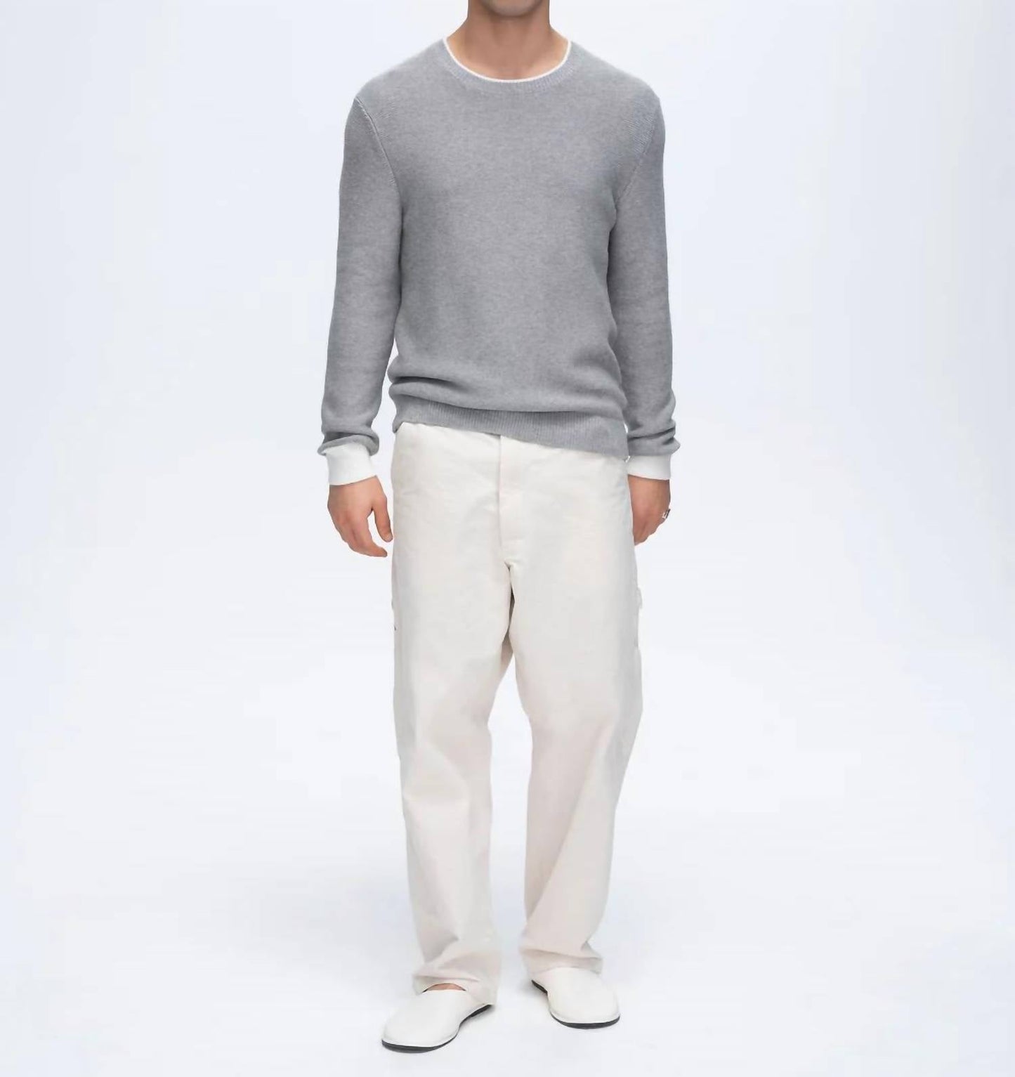 Atm - Cotton Cashmere Colorblock Long Sleeve Crewneck Sweater