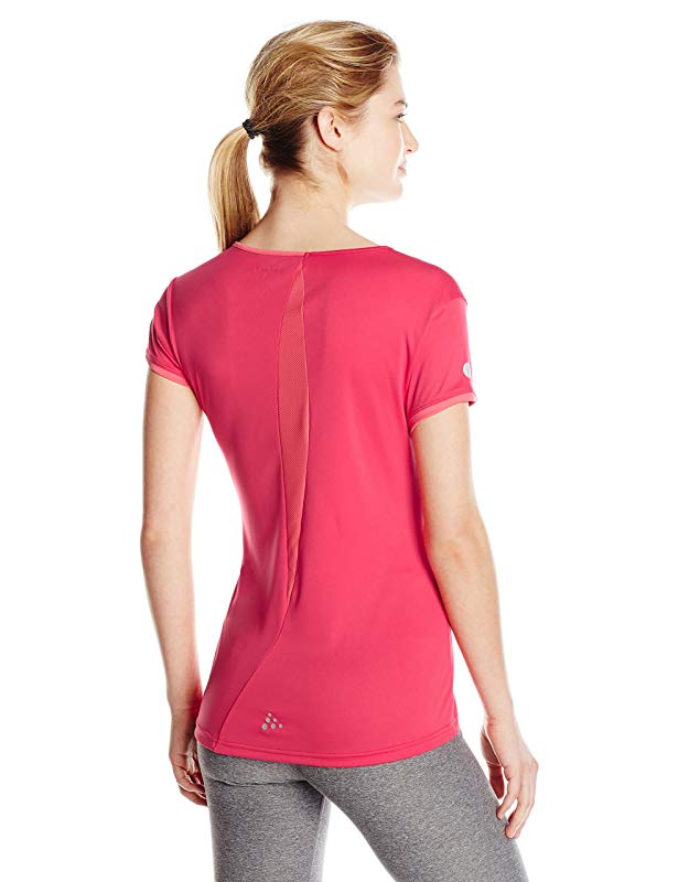 Camisa feminina Craft Sportswear Breakaway com decote em V e manga curta, rosa, tamanho extrapequeno