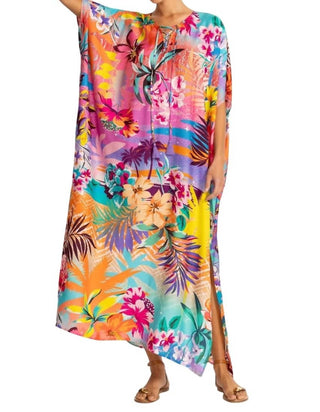 Johnny Was - Vestido longo kaftan com decote amarrado