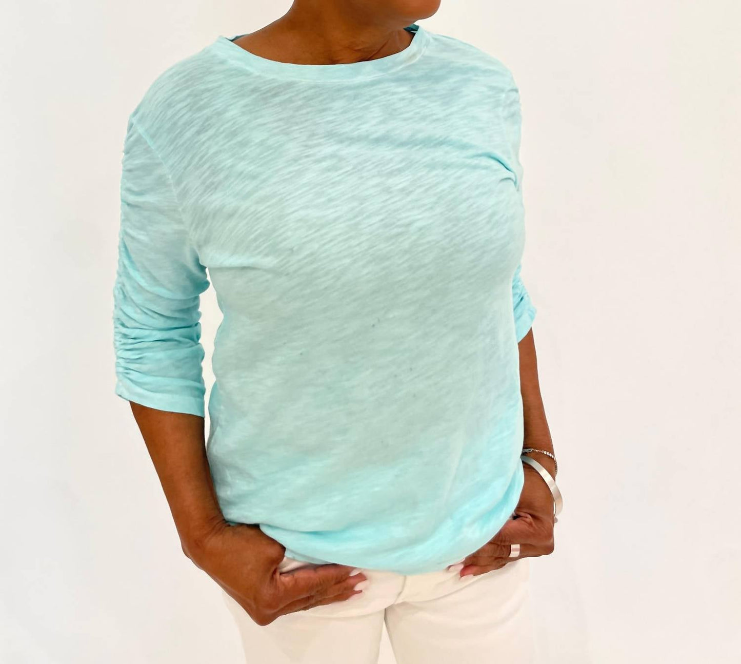Elliott Lauren - Hannah Crew Neck Ruched Sleeve Tee