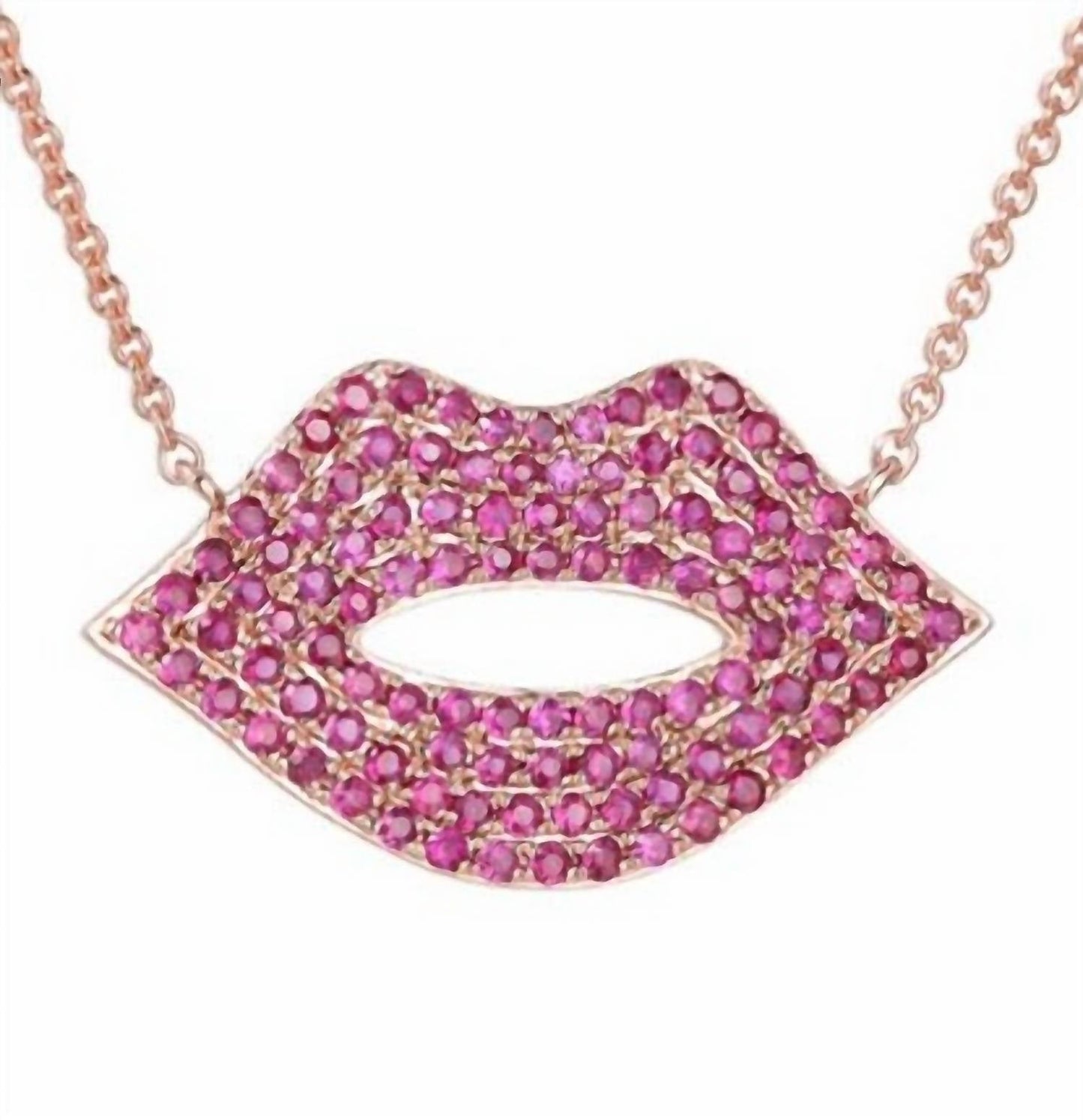 Diana M Jewels - 0.60 Cts Rubies Pave Lips Necklace