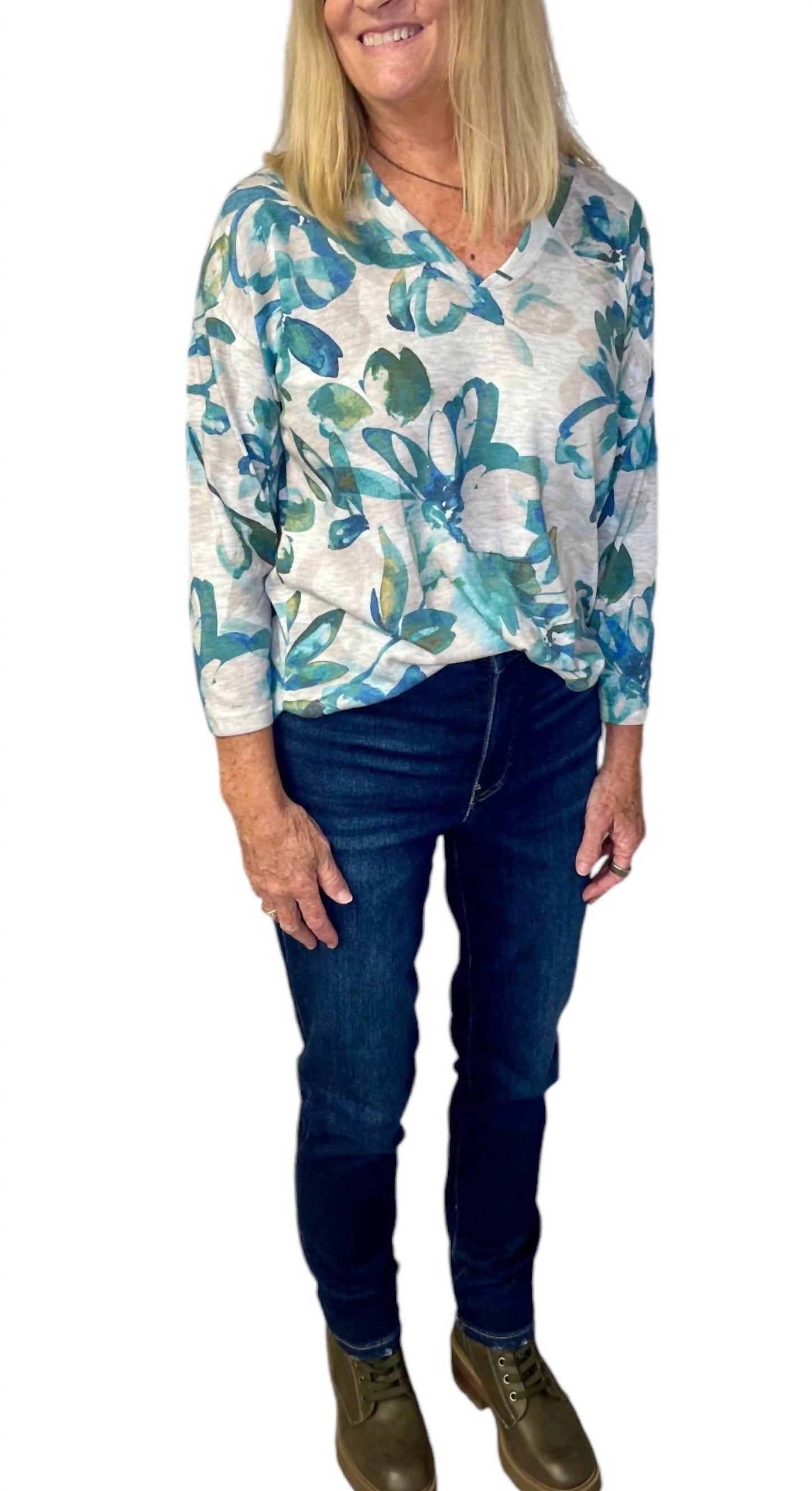 Democracy - Placement Floral Print Knit Top