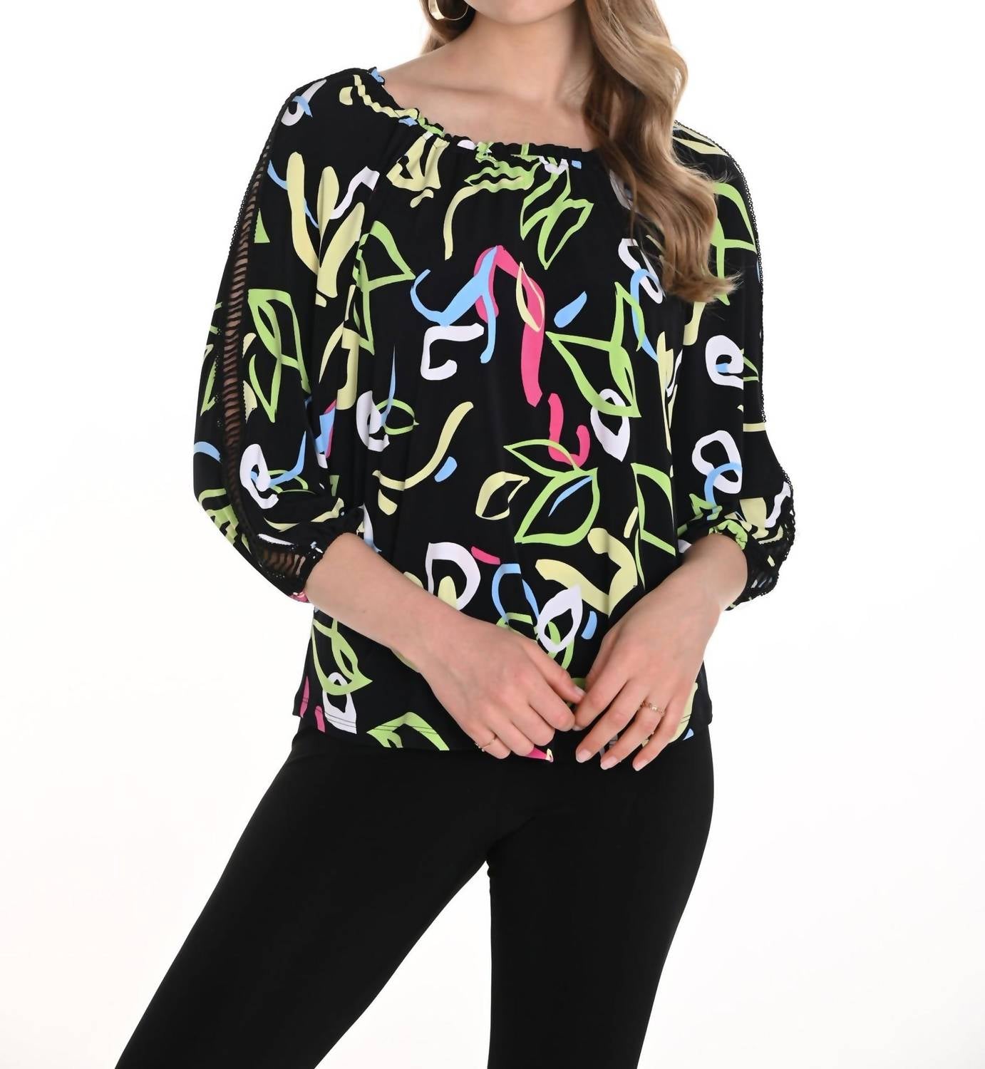 Frank Lyman - Frank Lyman Black/Multi Abstract Print Top Style 256190
