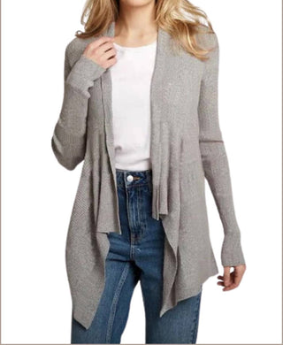 Cardigan de caxemira de outono com drapeado de algodão canelado