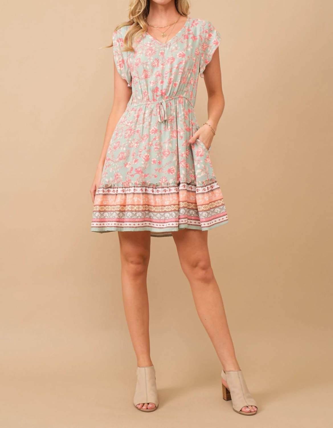Hayden La - Floral Border Print V-neck Dress