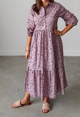 Aureum - Vestido midi com estampa Presley Pintuck