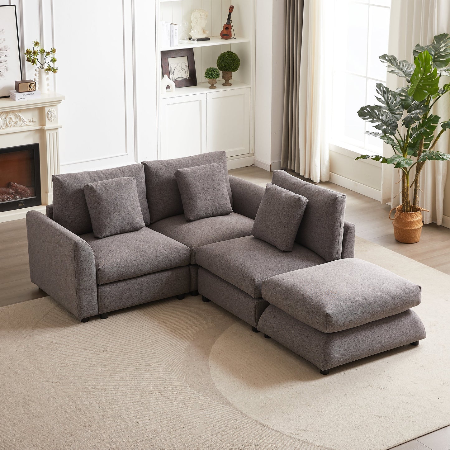 102.2 Inch Combination Modular Sofa with Ottoman Grey