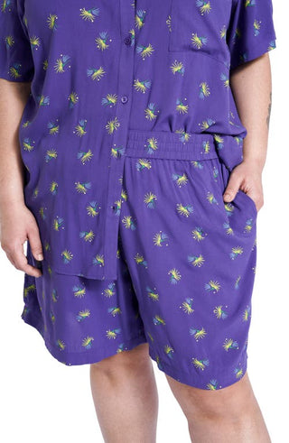 Shorts BP Wildfang Relaxed com Cintura Elástica Roxo Verde Geo