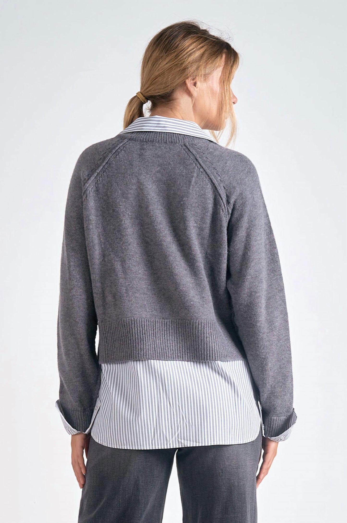 Elan - Stevie Layered Sweater/Striped Shirt Combo
