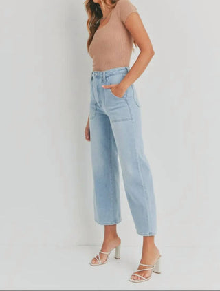 Just Black Denim - Cargo Pocket Wide Leg High Rise Jeans