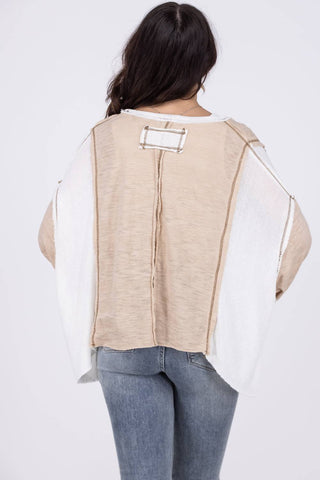Pol - Blusa feminina texturizada com decote em V e manga comprida Open Arms