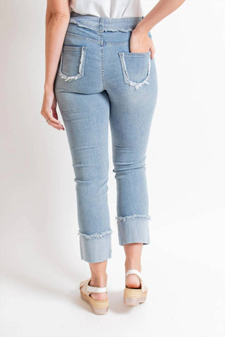 Azi - Rhinestone Crystal Hem Crop Jeans