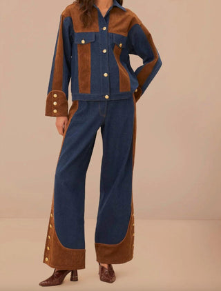 Farm Rio - Western denim wide low waisted pants
