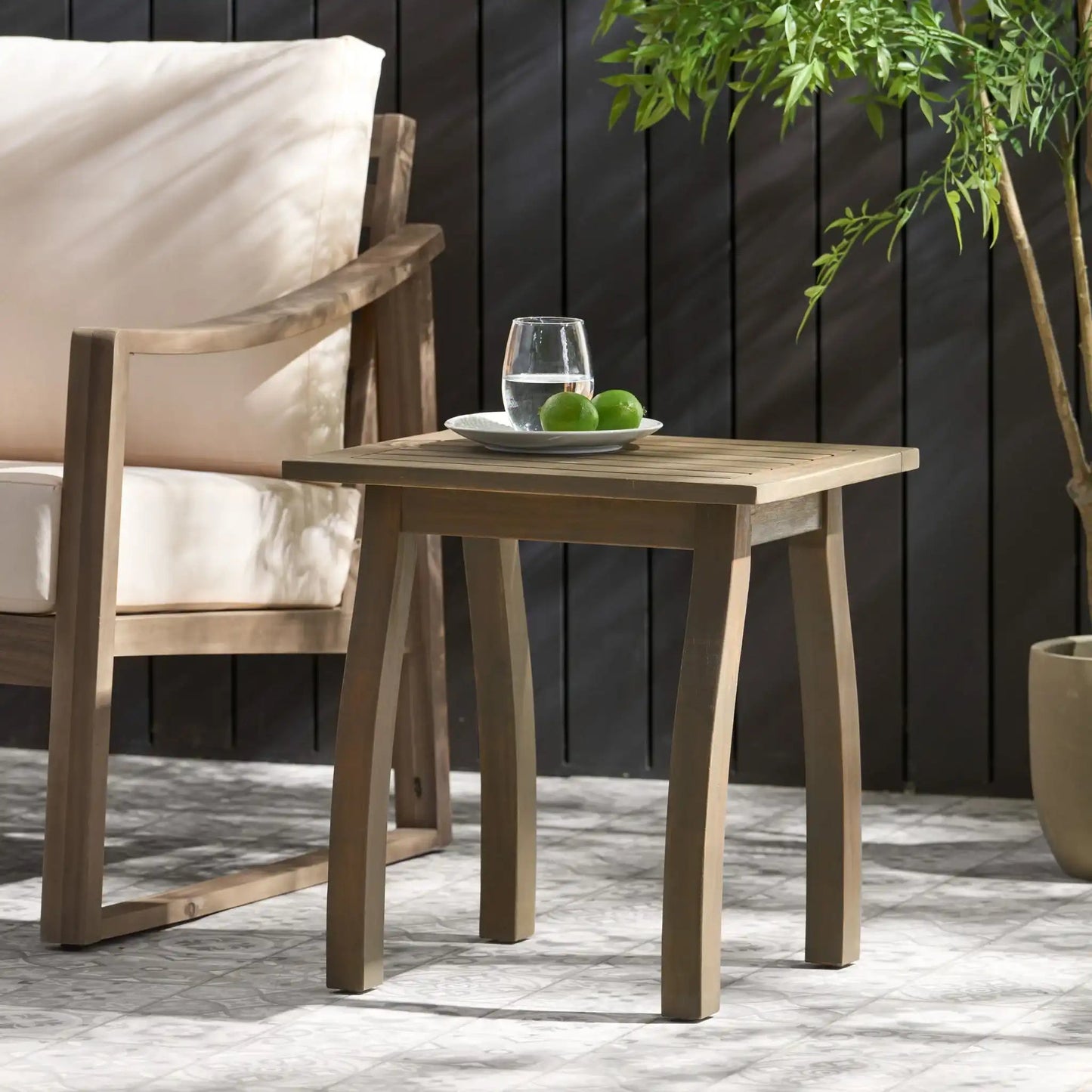 Kinesis Outdoor Side Table With Slatted Top and Wood Frame