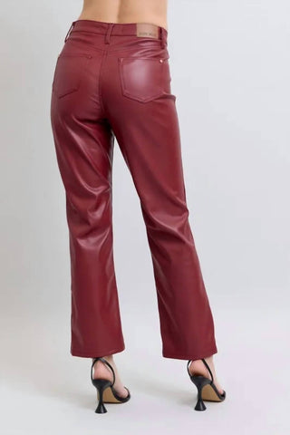 Trendsi - Women's Judy Blue Full Size High Waist Tummy Control Faux Leather Straight Pants Plus Size