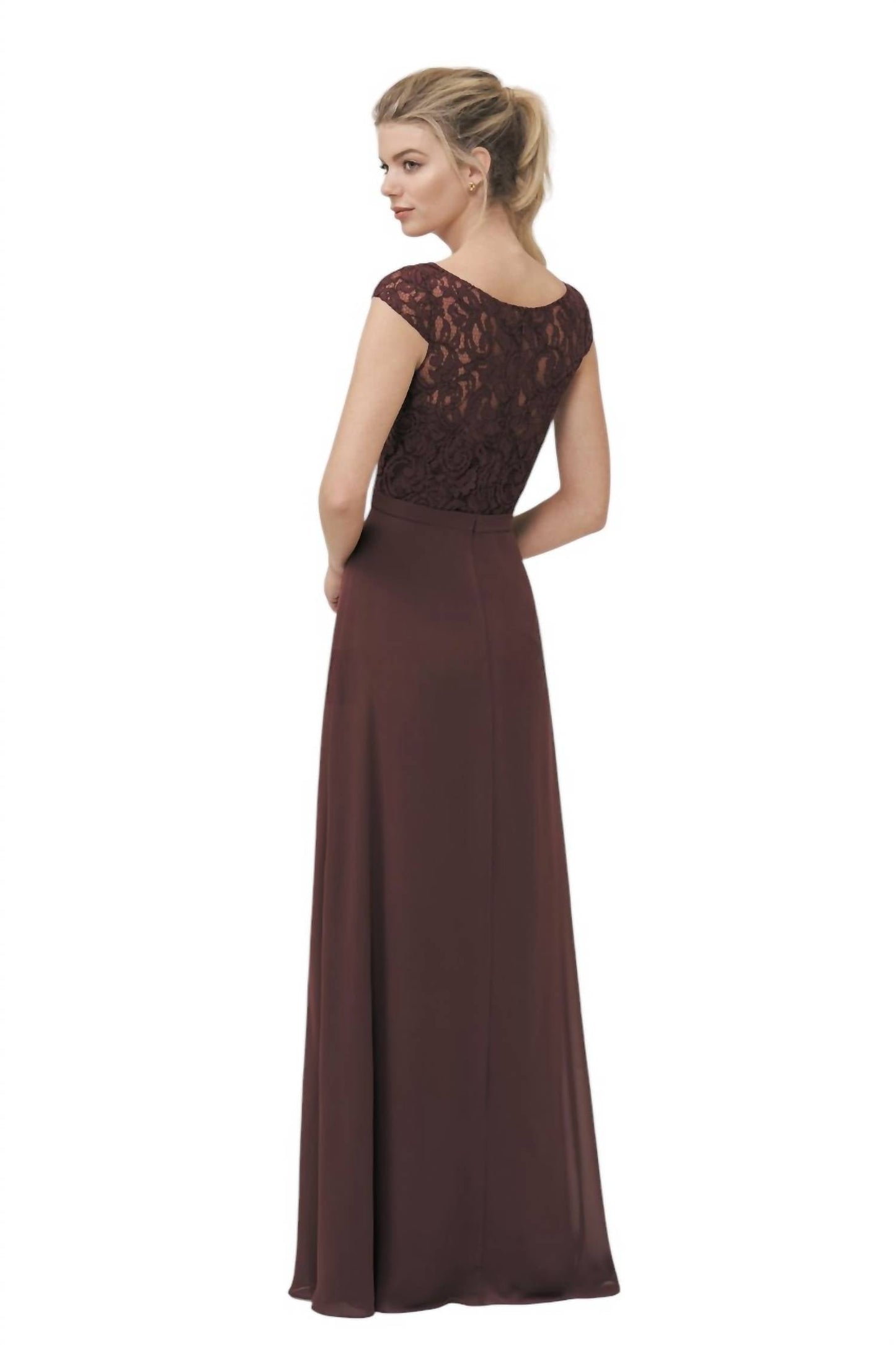 Jasmine Bridal - Long Boat Neckline Lace & Georgette Bridesmaid Dress