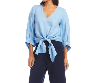 Karen Kane - Blouson Sleeve Linen Tie-Front Top