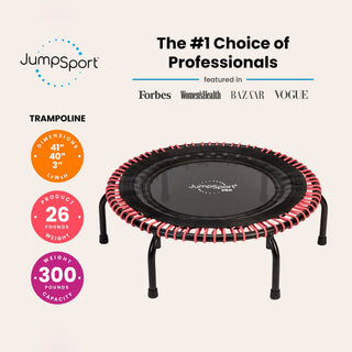 Trampolim de fitness JumpSport 350 PRO de 39 polegadas com cordões elásticos EnduroLast rosa