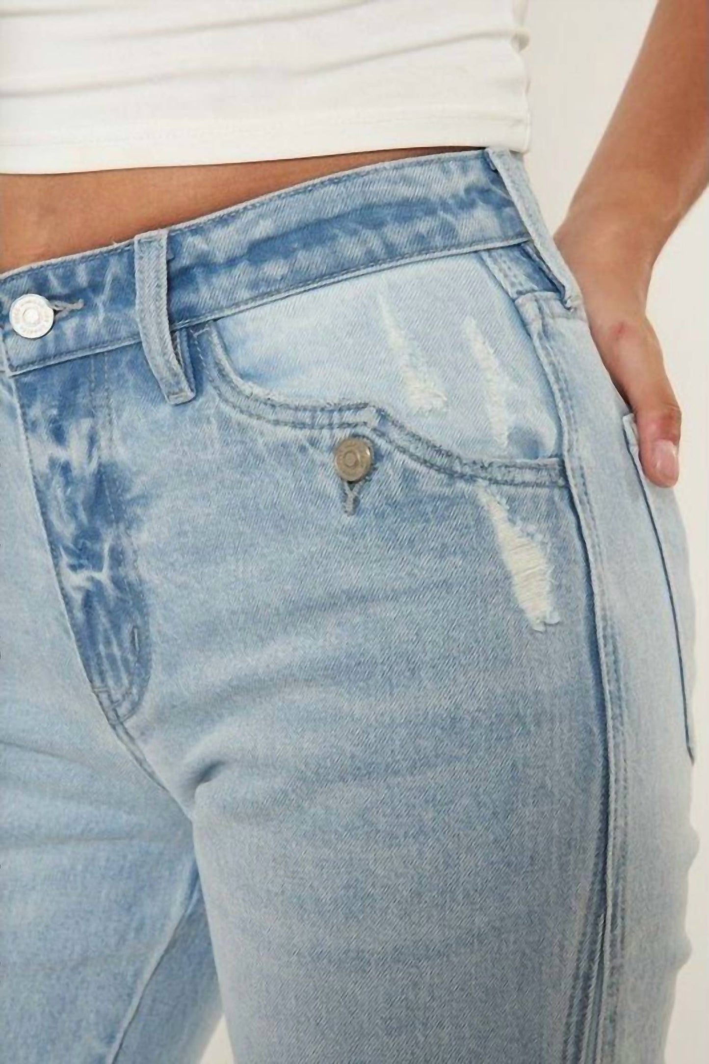 Kancan - High Rise Contrast Accent Straight Leg Jean