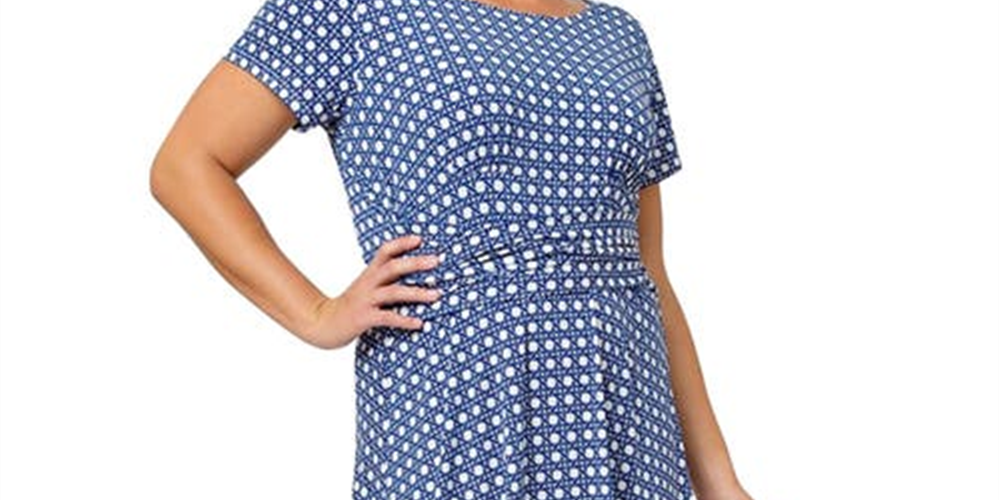 Vestido midi de malha com estampa Brittany e ajuste evasê Leota feminino, azul, tamanho 1X