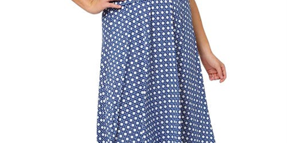 Vestido midi de malha com estampa Brittany e ajuste evasê Leota feminino, azul, tamanho 1X