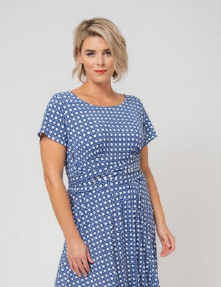 Vestido de malha de manga curta Brittany feminino Leota azul