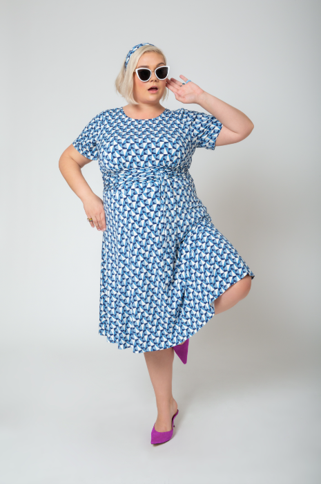 Vestido de malha de manga curta Brittany feminino Leota azul