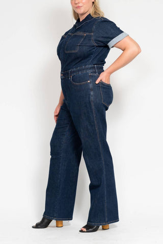 Judy Blue - Macacão jeans reto com controle de barriga e cintura alta