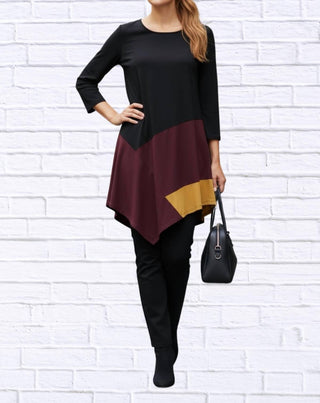 Diva Usa - Colorblock Asymmetrical Hem Knit Tunic