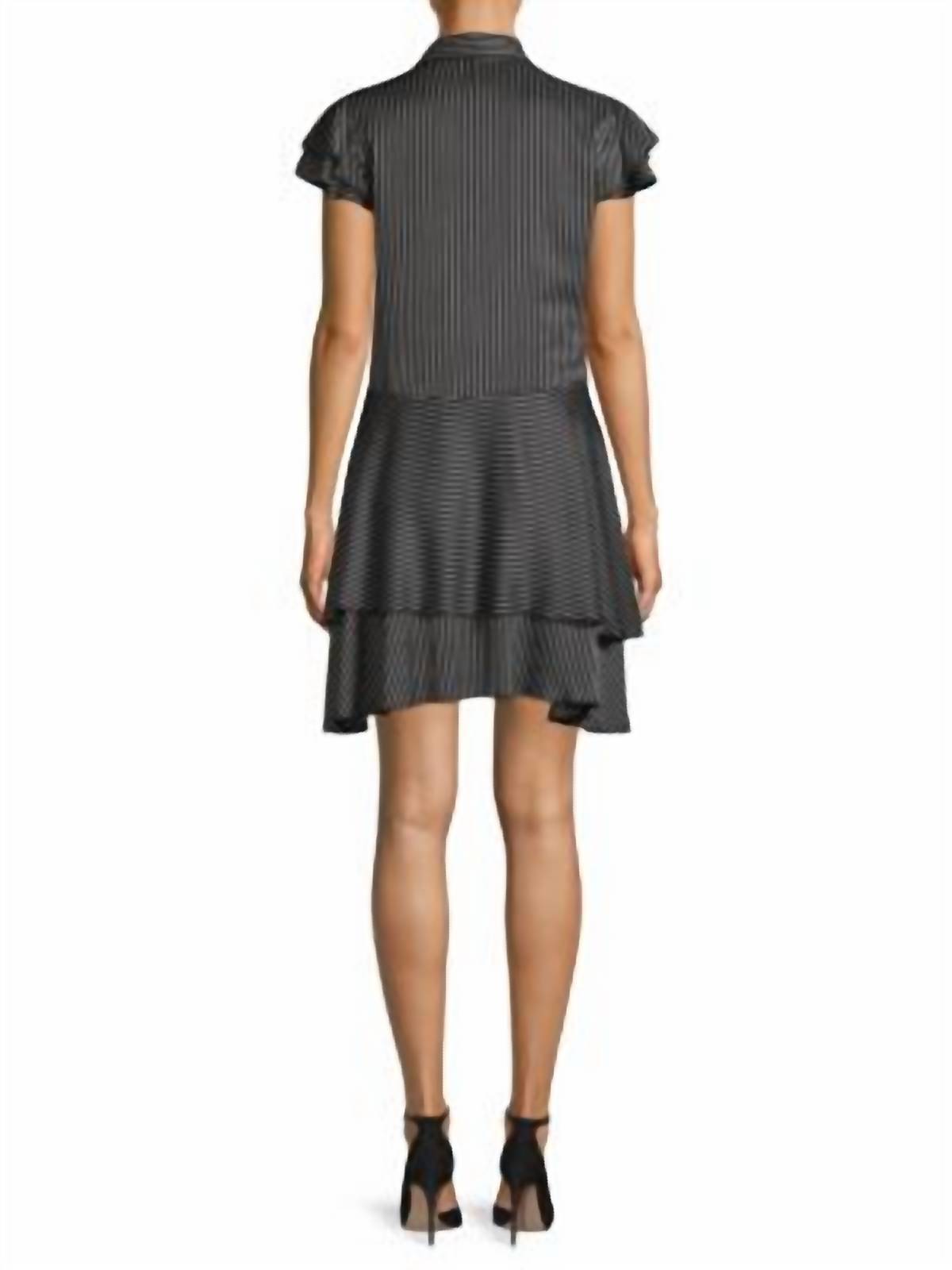 Alice + Olivia - Moore Pinstripe Ruffle Shirtdress