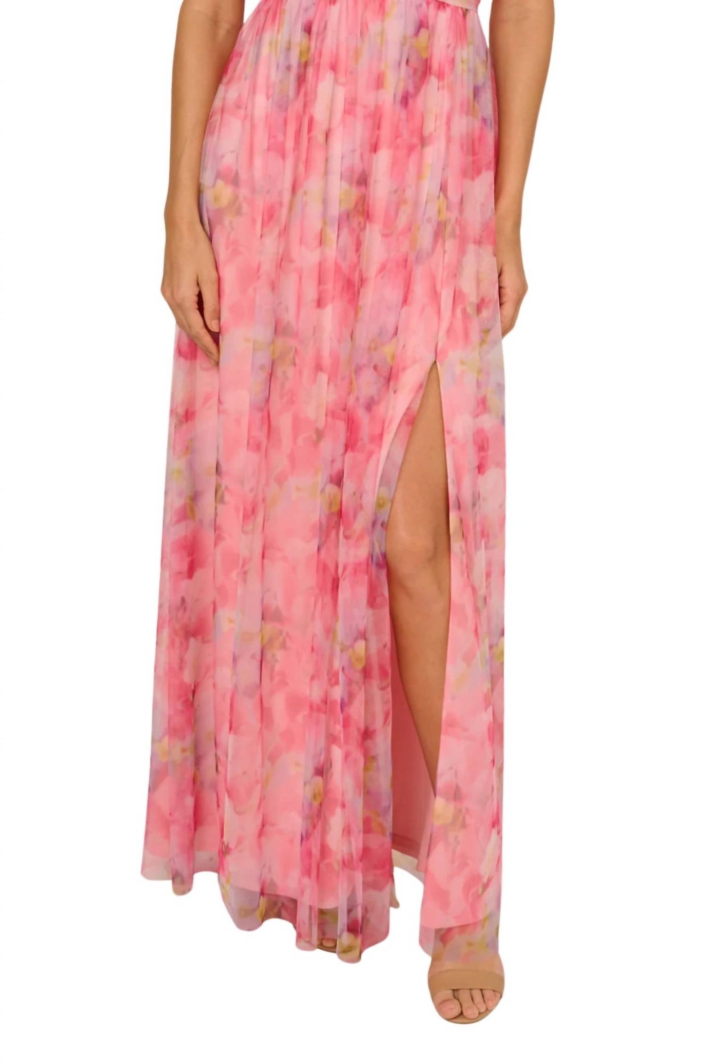 Adrianna Papell - Floral Tulle Off-the-shoulder Dress