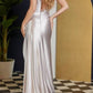 Nox Anabel - Satin Corset Cowl Neckline Maxi Dress With High Slit