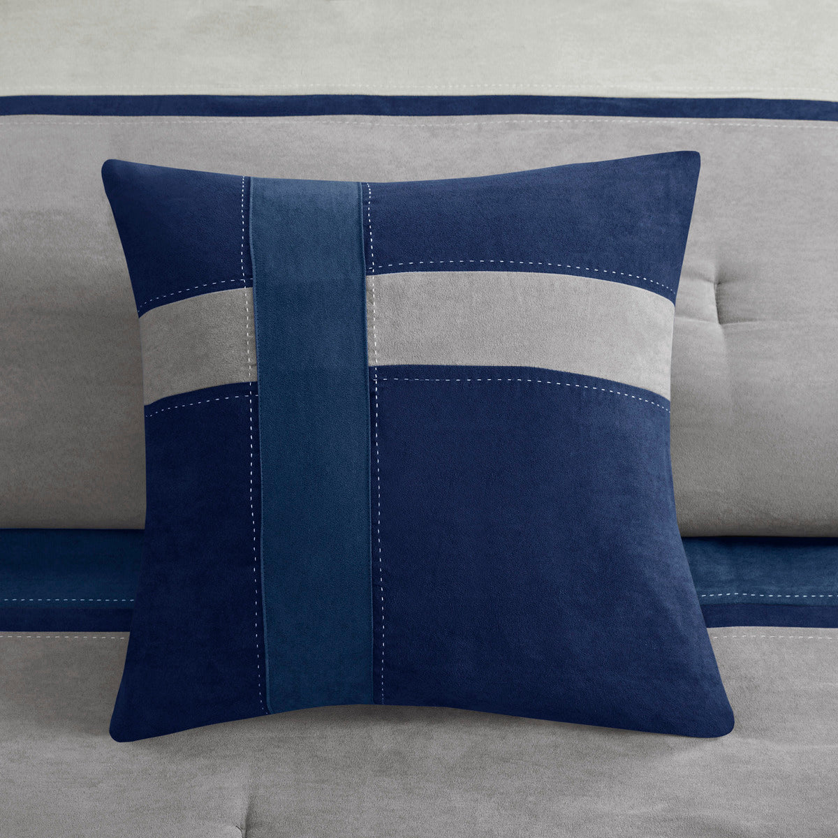 7 Piece Faux Suede Comforter Set Blue Queen