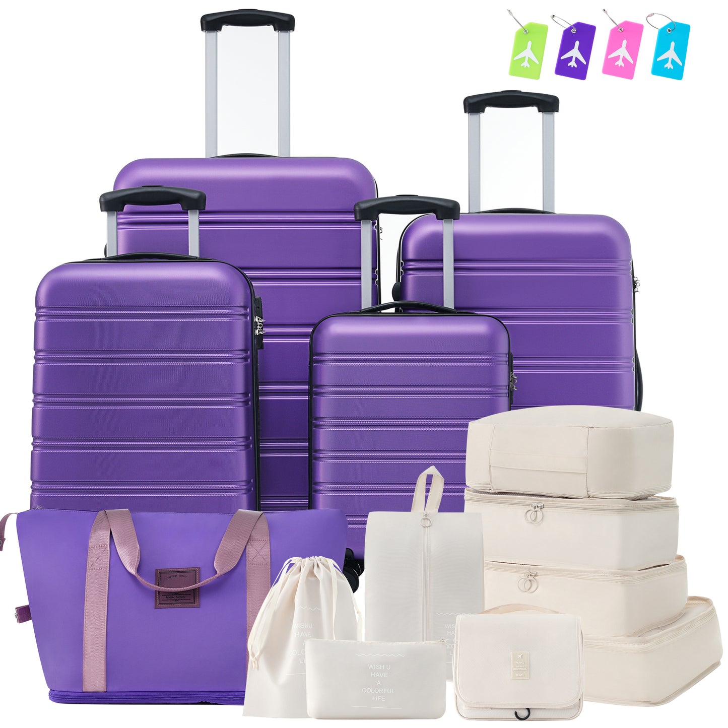 Expandable Hardshell 4-Piece  Luggage Set — (16", 20", 24", 28") Purple
