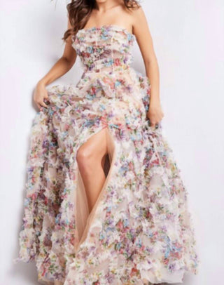Jovani - Vestido longo floral sem alças