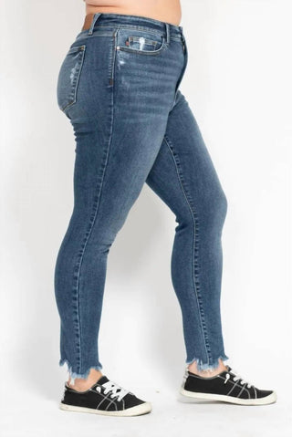 Judy Blue - Calça jeans skinny plus size cintura alta com bainha Shark Bite